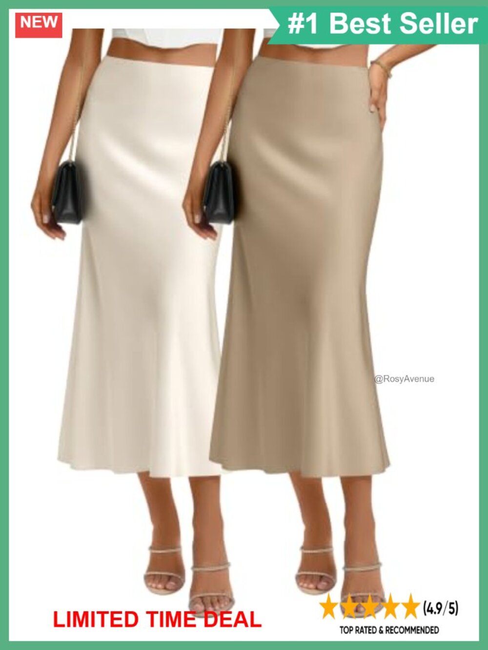 Satin High Waist Flowy Midi A-Line Skirt 2 Pack Women's Silk Blend